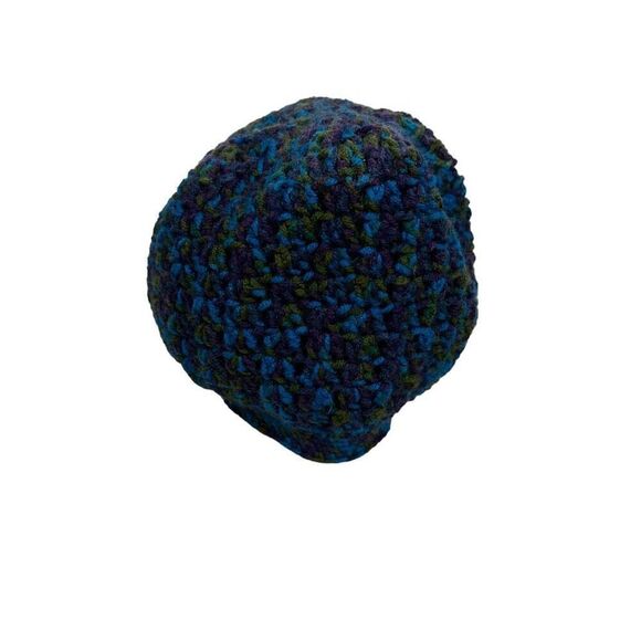 Homemade Knit Beanie Hat Purple Blue Green - Picture 3 of 8